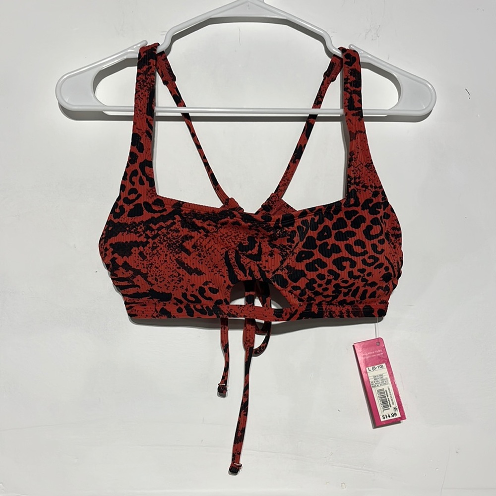 NEW Xhilaration Juniors Red Animal Print Bikini Top Size L (8-10)